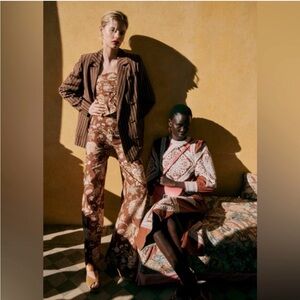 Sezane Wide Leg Side Zip Fall Floral Colors Tyler Trousers Adana- Size 2 FR 34